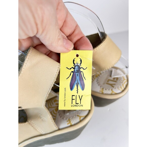 Fly London Yote Perforated Leather Open Toe Sandals Tie Size 11 Nude NWT - Picture 7 of 11